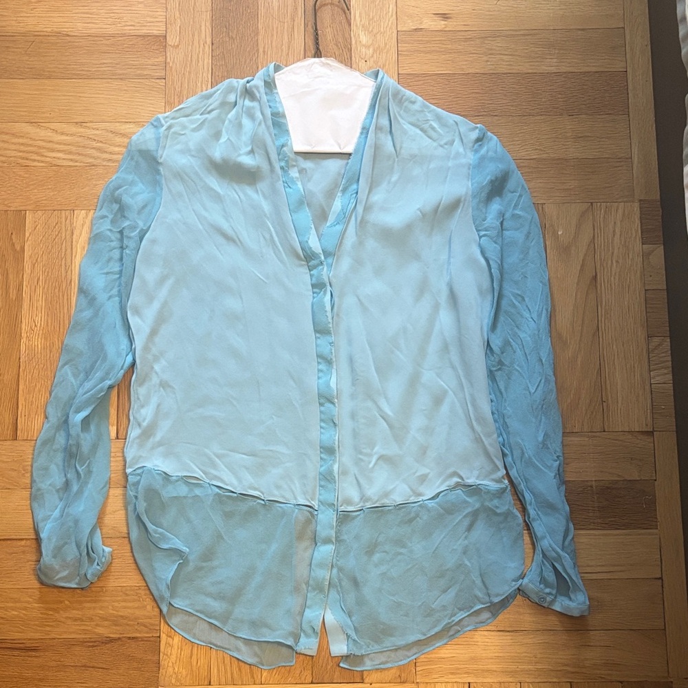 Elie Tahari Light Blue Sheer Button-Front Blouse
